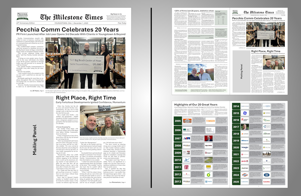 Broadsheet Mini-Newspaper Commemorates PR Firm’s ’20 Great Years’